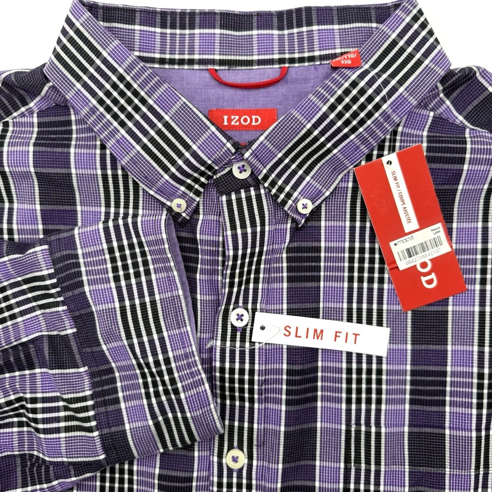 IZOD Button Down Men XXL Purple Plaid Slim Winter OMB 45FW503540 LS Shirt